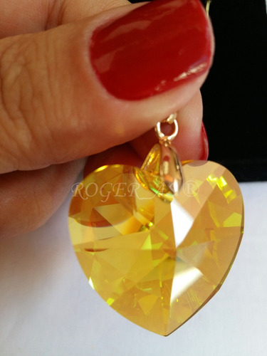 Imagem 3 de 4 de Pingente Cristal Swarovski Light Topaz Ab 2,8cm Folh. Ouro
