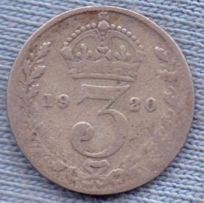 Inglaterra 3 Pence 1920 * Plata * George V *