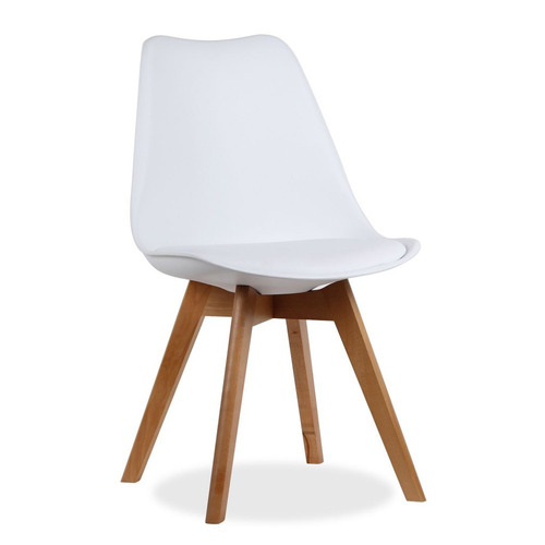 Silla De Diseño Eames Blanco Base Madera C/almohadón