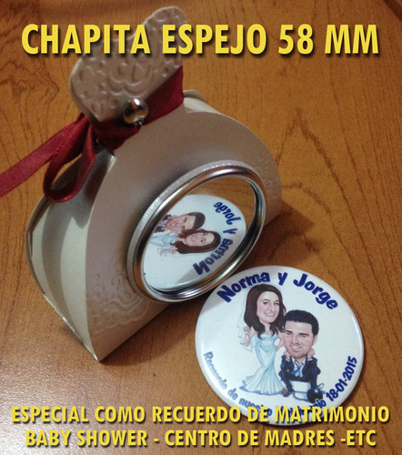 Recuerdos Matrimonio,chapitas Pack 24, Espejo Y Destapador