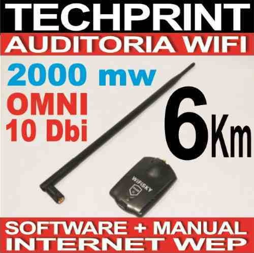 Auditoria Usb Wifi 2000 Mw Reales 6 Km Alcance Seguridad Wep