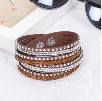 Pulseira Bracelete Tipo Couro Cristais Slake Brilho Strass