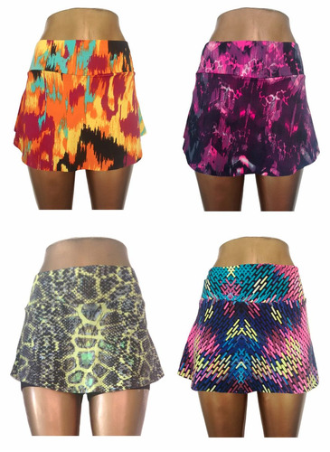 Kit C/ 4 Shorts-saia Tapa Bumbum Fitness De Lycra Estampada