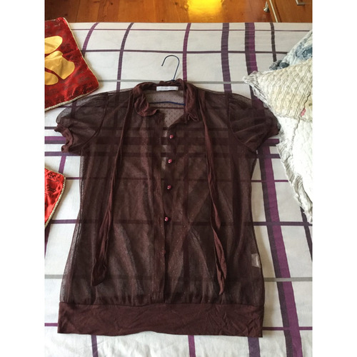 Blusa De Tul - Marrón - Manga Corta - Talla M