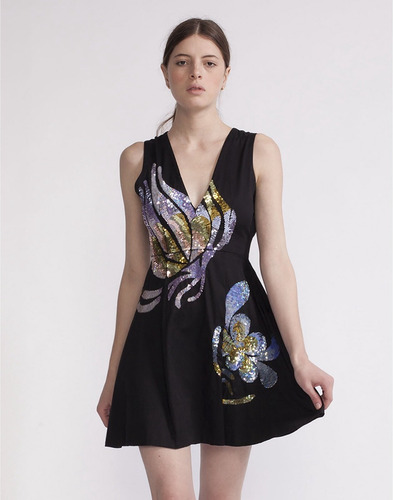Vestido De Fiesta Importado Bordado Cynthia Rowley Original