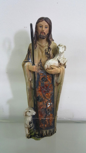 Escultura Imagem Jesus Bom Pastor Resina Estilizada Pedraria