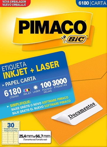 Etiqueta Pimaco Cód 6180 C/ 100fls - 3000 Etiquetas