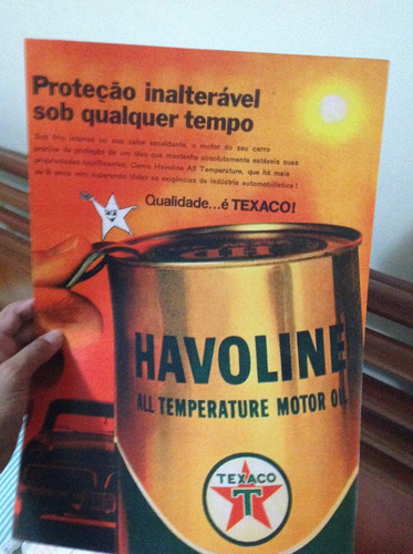 Cartaz Propaganda Lata De Óleo Havoline Década 50