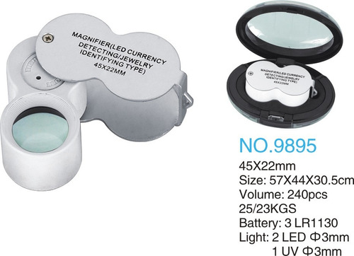 Lupa Joyero 45x Aumento Y Luz Led Y Uv Modelo 9895