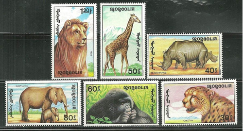 Mongolia 1991 :  Fauna África ,  León , Jirafa , Elefante 