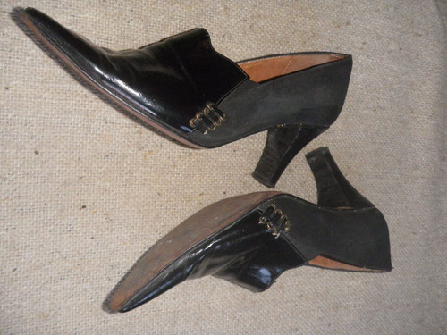Zapatos Cuero Bottello En Gamuza Y Charol Negro - No Envio