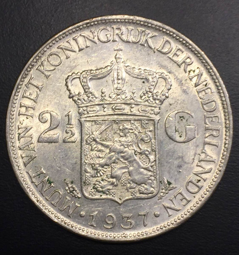 Hol003 Moneda Holanda 2 1/2 Gulden 1937 Xf Plata Ayff