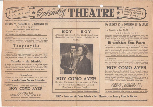 1957 Programa Sala Cine Splendid Theatre Calle Agraciada