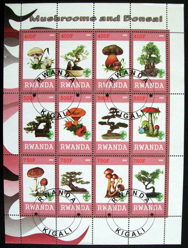 Rwanda Hongos Bonsai, Bloque 12 Sellos 2009 Usado L6698