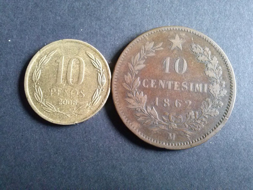 Moneda Italia 10 Centesimi 1862 Cobre (c13)