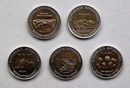 Cinco Monedas Conmemorativas Bicentenario Argentino - 2010