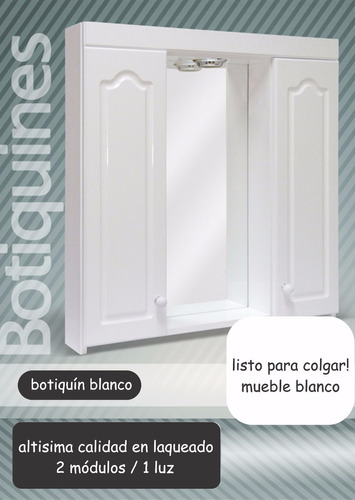 Botiquin Espejo C/ Luz 70x70x11 / 2 Modulos Mueble Blanco