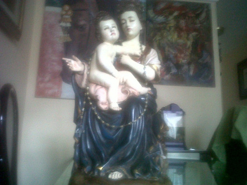 Imagen 5 de 5 de Virgen María Y Niño Jesús Escultura De Madera Antigua
