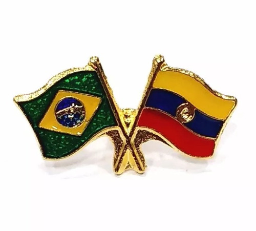 Bótom Pim Broche Bandeira Brasil X Equador Folheado A Ouro