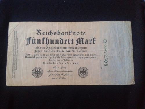 Alemania Billete 1922 500 Mark