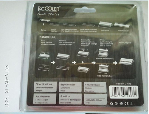 Dissipador - Cooler Universal P Memoria Ram Com Heat Pipe