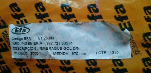 Cable De Embrague Vw Gol 2000/ Nafta-diesel Teflonado