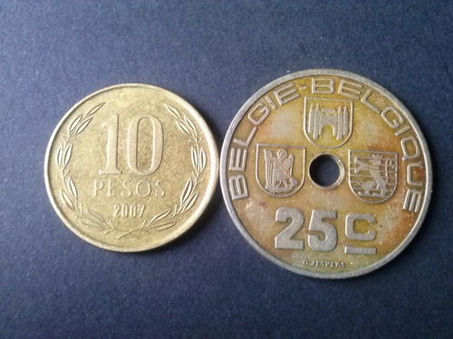 Moneda Belgica 25 Centavos Níquel 1938 (c4)