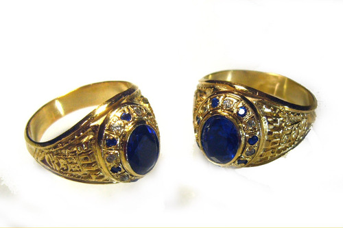 Anillo Graduacion - Mod. Clàsico Joya 6x8 + Piedras Azul Rey