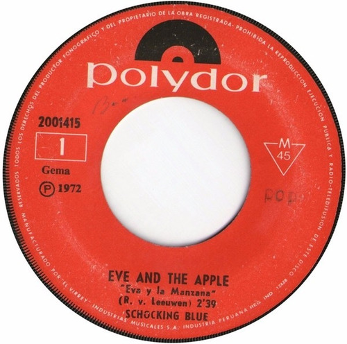 Shocking Blue - Eva Y La Manzana Single Vinilo 45rpm P78