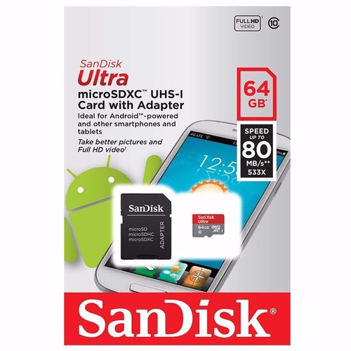 Imagem 1 de 3 de Cartão Micro Sd 64gb Ultra Sd Sandisk Classe 10