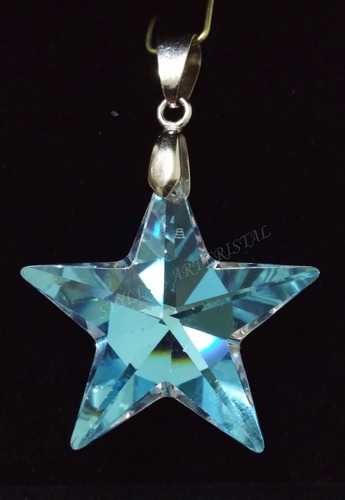 Imagem 4 de 5 de Pingente Estrela Swarovski Blue Aurora Boreal 2,8cm Em Ródio