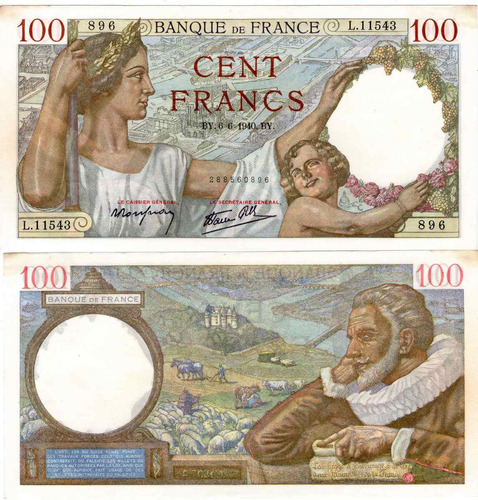 Hermoso Francia 100 Francos 1940 Aunc!