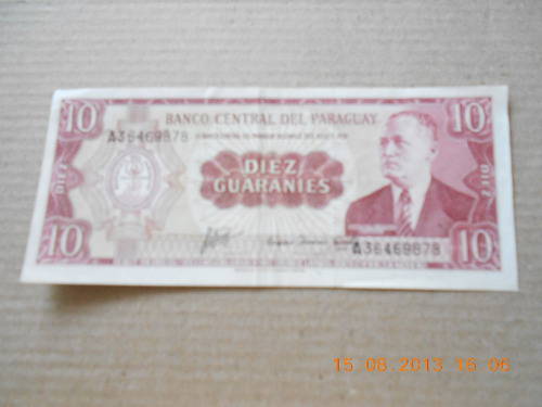 Billete 10 Guaranies Serie A 1952 (palermo)