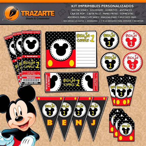 Kit Imprimible Mickey Rojo & Negro Personalizado Candy Bar