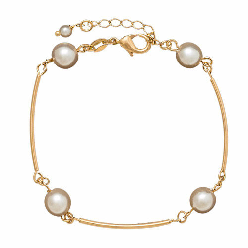 Pulseira Feminina De Pérola Canutilhos Folheada Ouro 18k