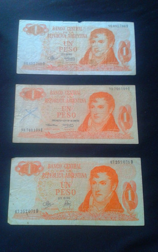 Tres Billetes Argentina 1 Peso Diferentes En La Firma