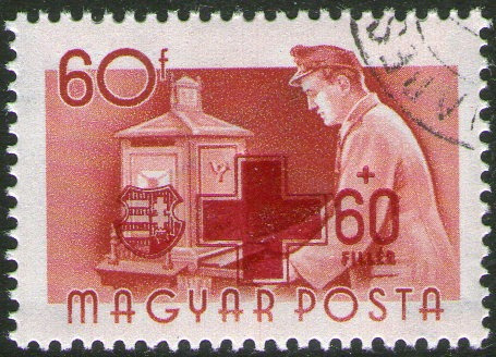 Hungría Sello Usado Sobretasa Cruz Roja = Cartero Año 1957