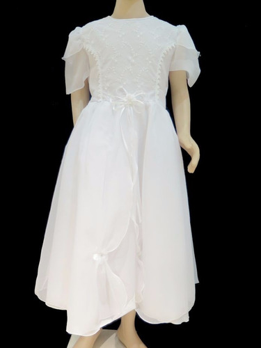 Vestido Comunion Bordado Tul Moño Nena 190 Childrens