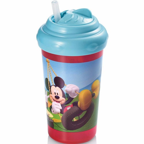 Copo Com Canudo Silicone Infantil 300ml Mickey Promoção