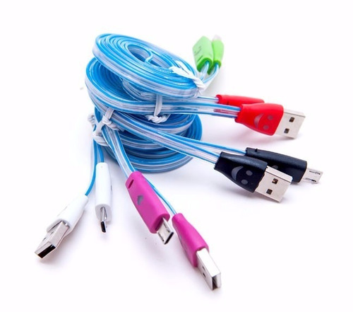 45 Cable Micro Usb Plano De Colores Con Led El Mas Vendido