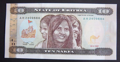 Eritrea 10 Nakfa 1997 Sin Circular Pick 3 Nativos Puente