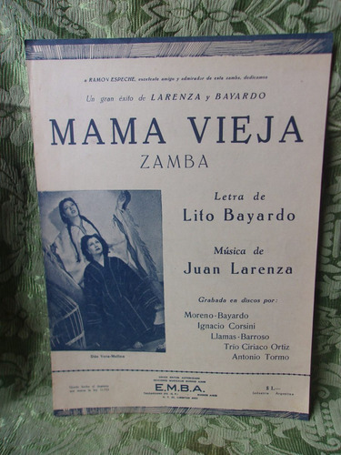 Partitura Antigua Mama Vieja Bayardo Larenza