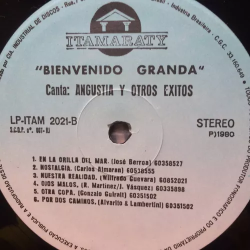 Lp Bienvenido Granda Canta Angustia Otros Exitos Disco Vinil