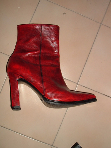 Bellas Botas S/cuero Reptil-croco Roja C/media.t 37-38.unica