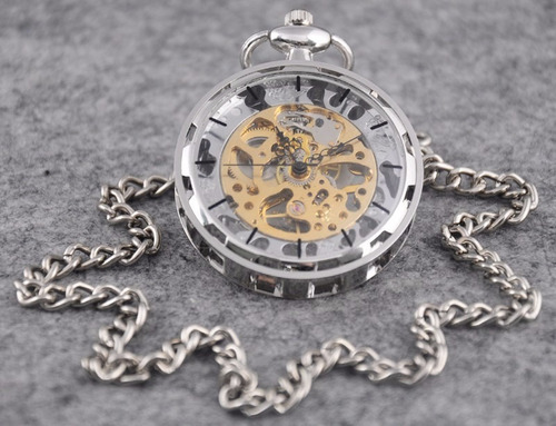 Reloj Moda De Bolsillo Cuerda Mecanico Skeleton