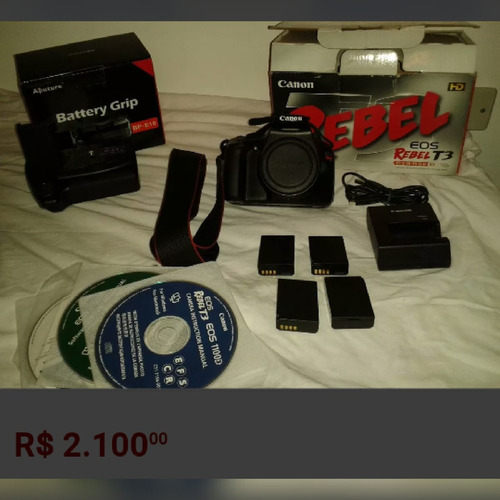 Camera Profissional Canon T3 Rebel 1100d +grip + Duas Bateri