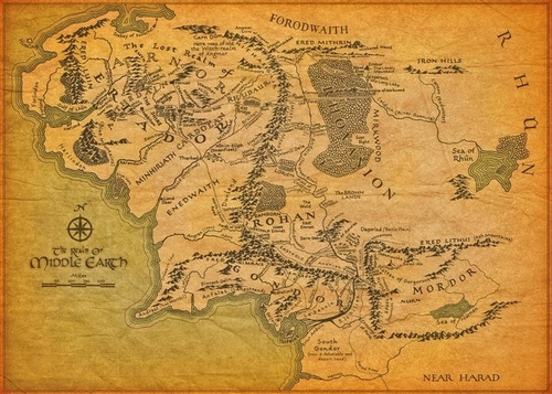 Mapa 60x84cm Terra Media Poster - Senhor Dos Aneis - Hobbit