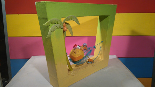 Cuadro Corporeo 3d Super Pollo Hamaca Palmera Nuevo
