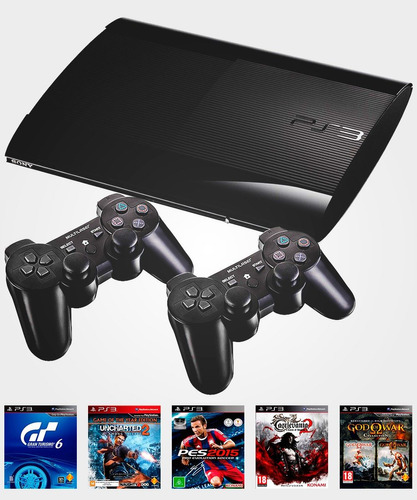 Playstation 3 C/ 5 Jogos Originais + 2 Controles Ps3 Bivolt