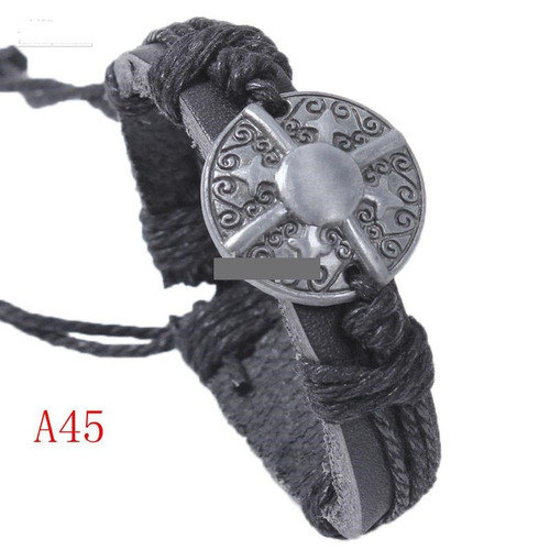 Pulseira Masculina Feminina Couro Legítimo Escudo Medieval